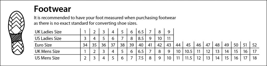 Size Guide Footwear PW